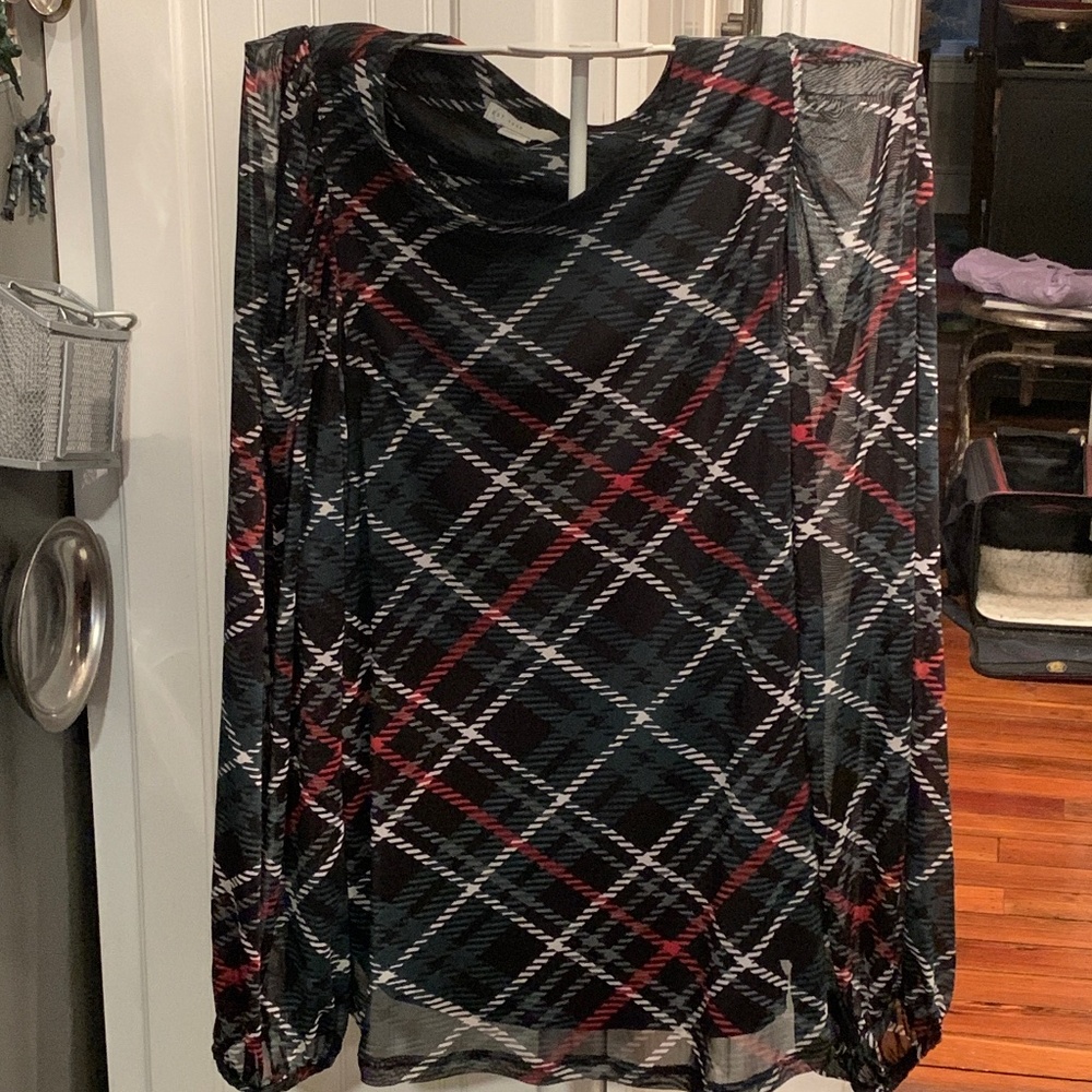 Est. 1946 sheer plaid‎ top. Worn twice. Excelkent condition